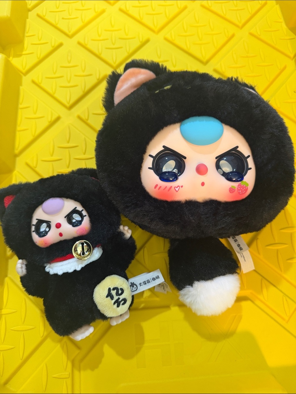 Cute Baby three Black Plush Cat Doll with Expressive Face - Stuffed Animal